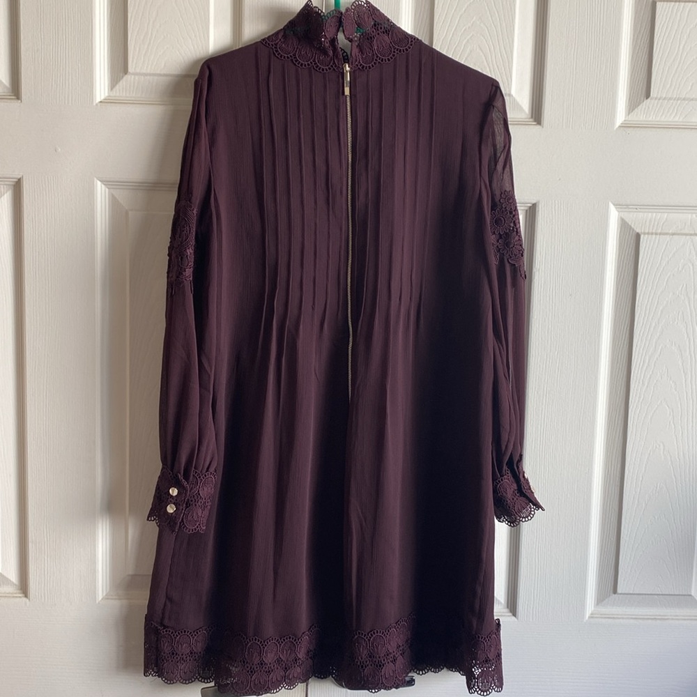 TED Baker London Elegant Lace Detail Burgundy Dress - Picture 12 of 16